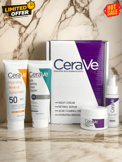 Cerave 4 In 1 Skincare Kit Night Cream, Sunblock, Cleanser & Serum For Radiant Skin